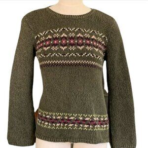 Meg‎ Allen Liz Claiborne Cotton Blend Nordic Sweater L Olive Green 206C